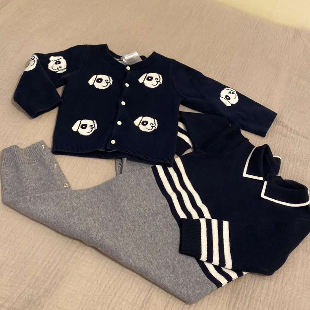 Jacadi Navy Baby Garment. One piece & Cardigan. Size 18M